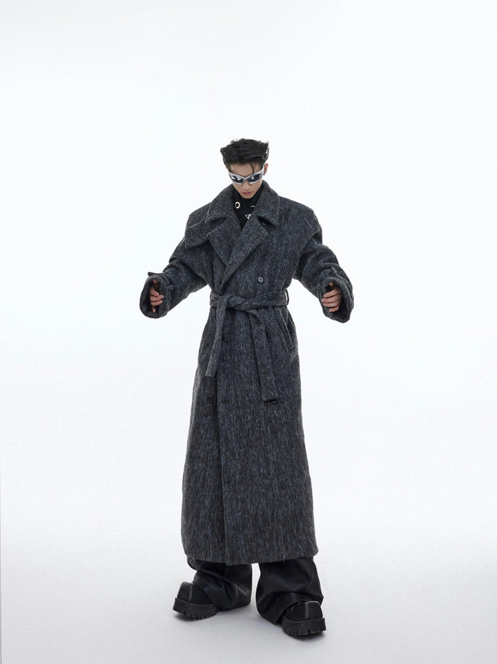 Deconstructed Layered Wool Coat | Belted Designer Longline Overcoat - ArguE CulturE