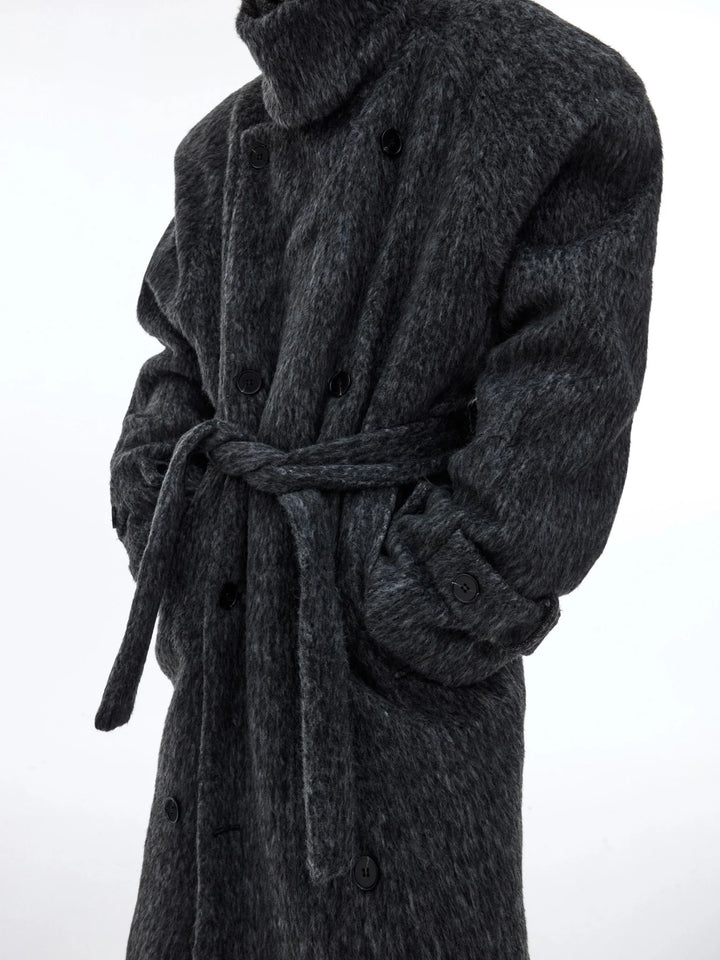 Deconstructed Layered Wool Coat | Belted Designer Longline Overcoat - ArguE CulturE