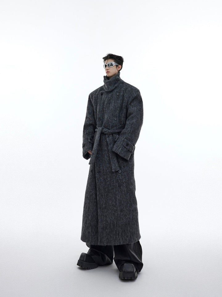 Deconstructed Layered Wool Coat | Belted Designer Longline Overcoat - ArguE CulturE