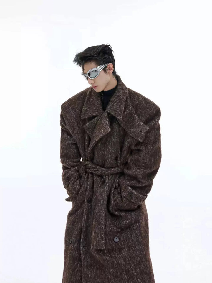 Deconstructed Layered Wool Coat | Belted Designer Longline Overcoat - ArguE CulturE