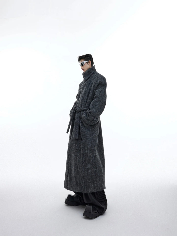 Deconstructed Layered Wool Coat | Belted Designer Longline Overcoat - ArguE CulturE