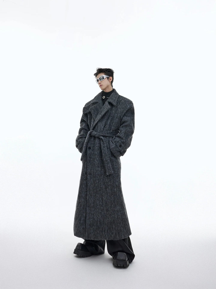 Deconstructed Layered Wool Coat | Belted Designer Longline Overcoat - ArguE CulturE