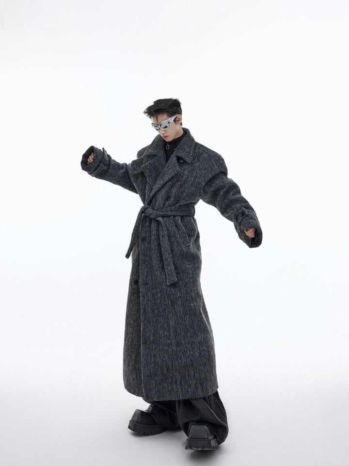 Deconstructed Layered Wool Coat | Belted Designer Longline Overcoat - ArguE CulturE