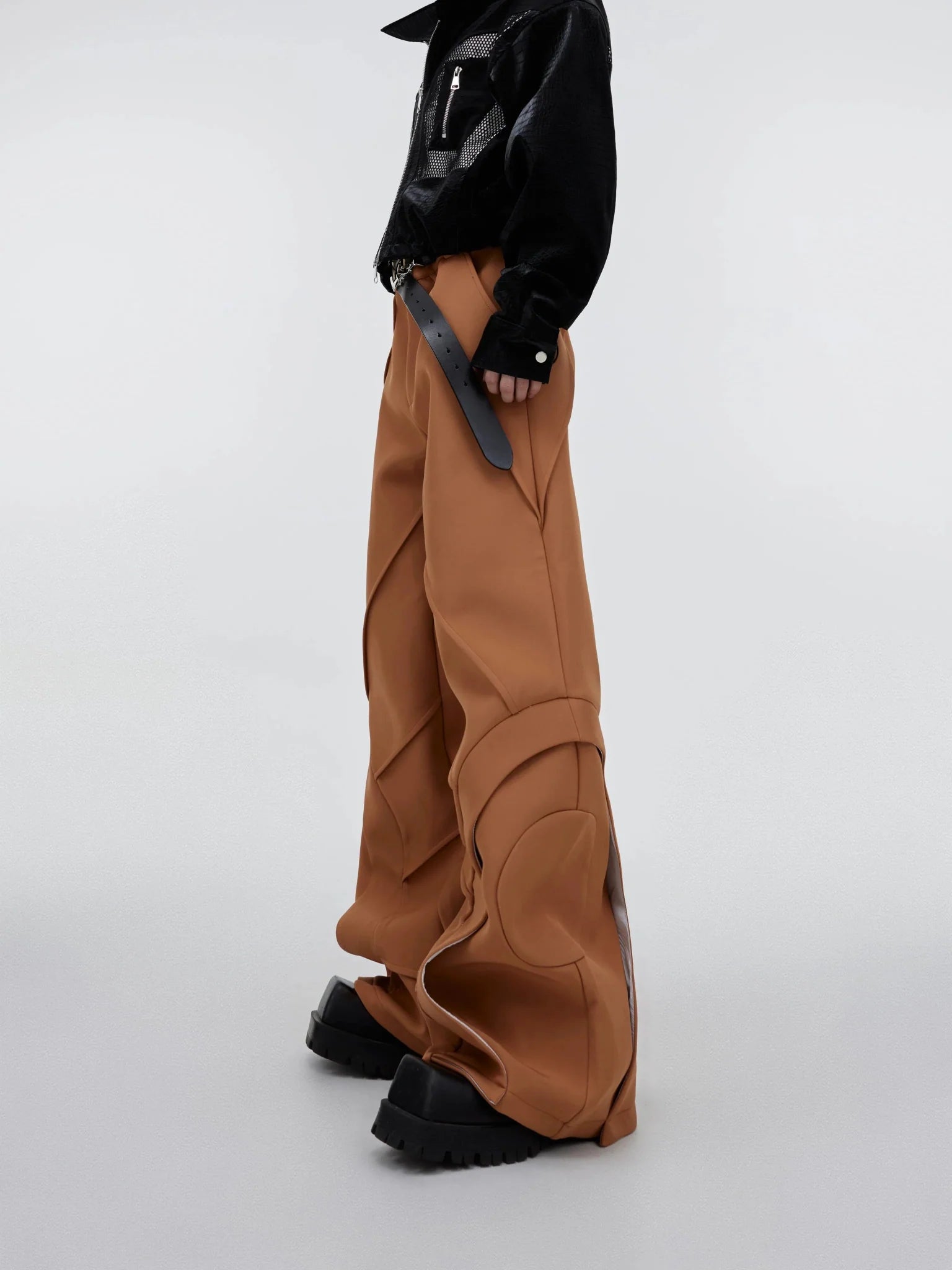 Deconstructed Line Art Casual Trousers with Flared and Dual - Layer - ArguE CulturE