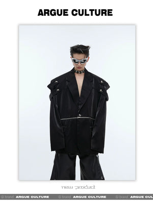 desc::deconstructed-liquid-gloss-oversized-blazer-for-men-detail-img-2