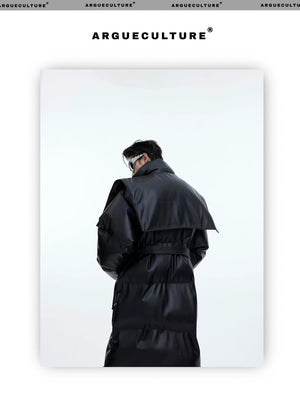 desc::deconstructed-long-hooded-pu-leather-padded-jacket-detail-img-16