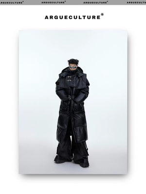 desc::deconstructed-long-hooded-pu-leather-padded-jacket-detail-img-4