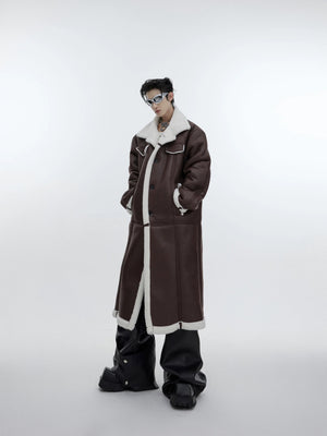Back view of the oversized long-line deconstructed winter coat