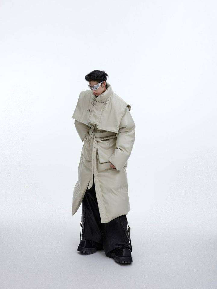 Deconstructed Longline Hooded Puffer | Designer Thick Leather Overcoat - ArguE CulturE