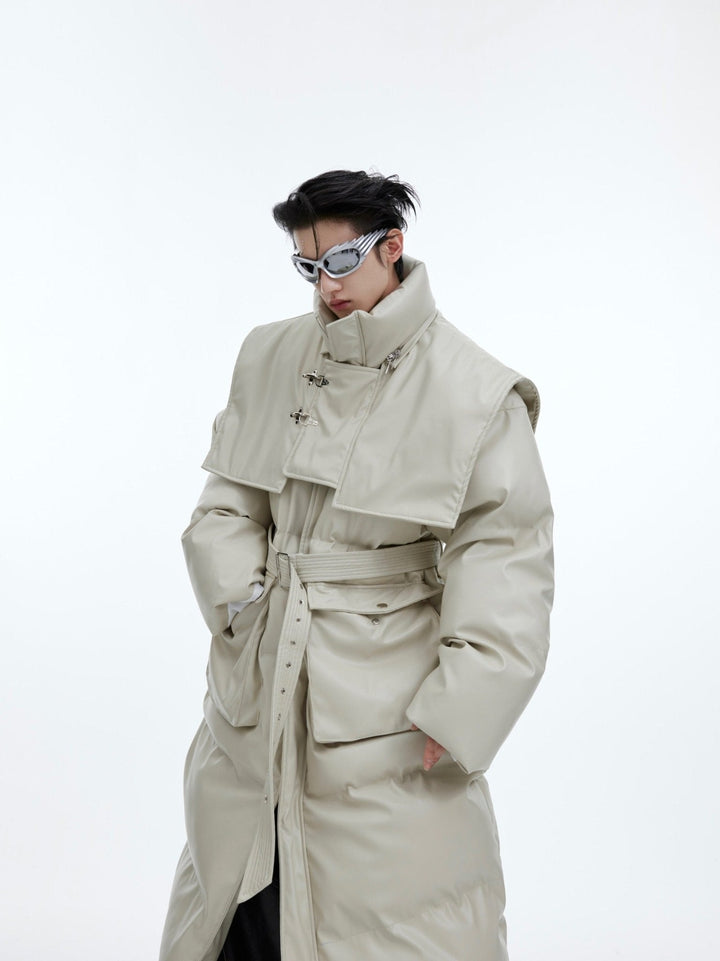 Deconstructed Longline Hooded Puffer | Designer Thick Leather Overcoat - ArguE CulturE