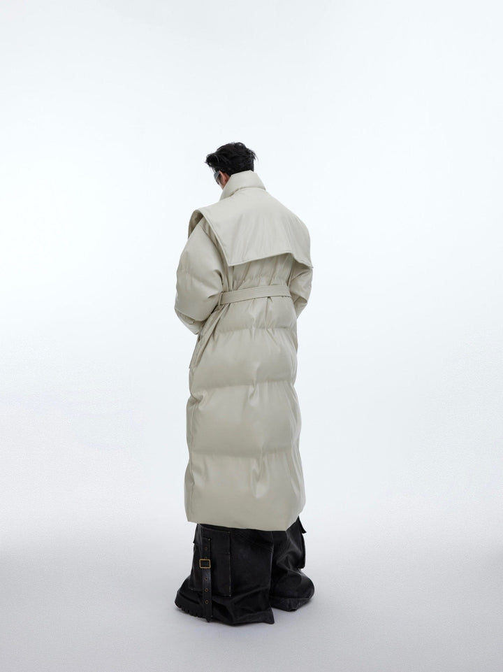 Deconstructed Longline Hooded Puffer | Designer Thick Leather Overcoat - ArguE CulturE