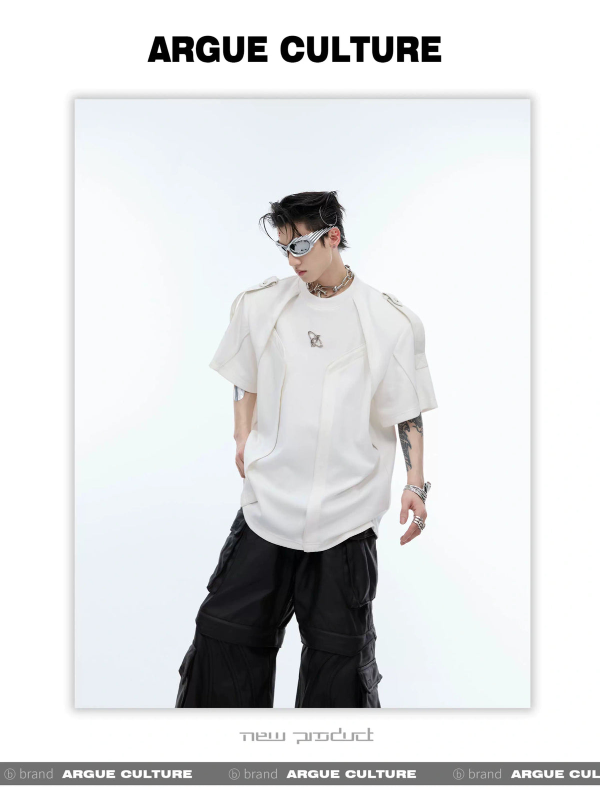 Deconstructed Loose-Fit Detachable-Shoulder T-Shirt - detail image 11