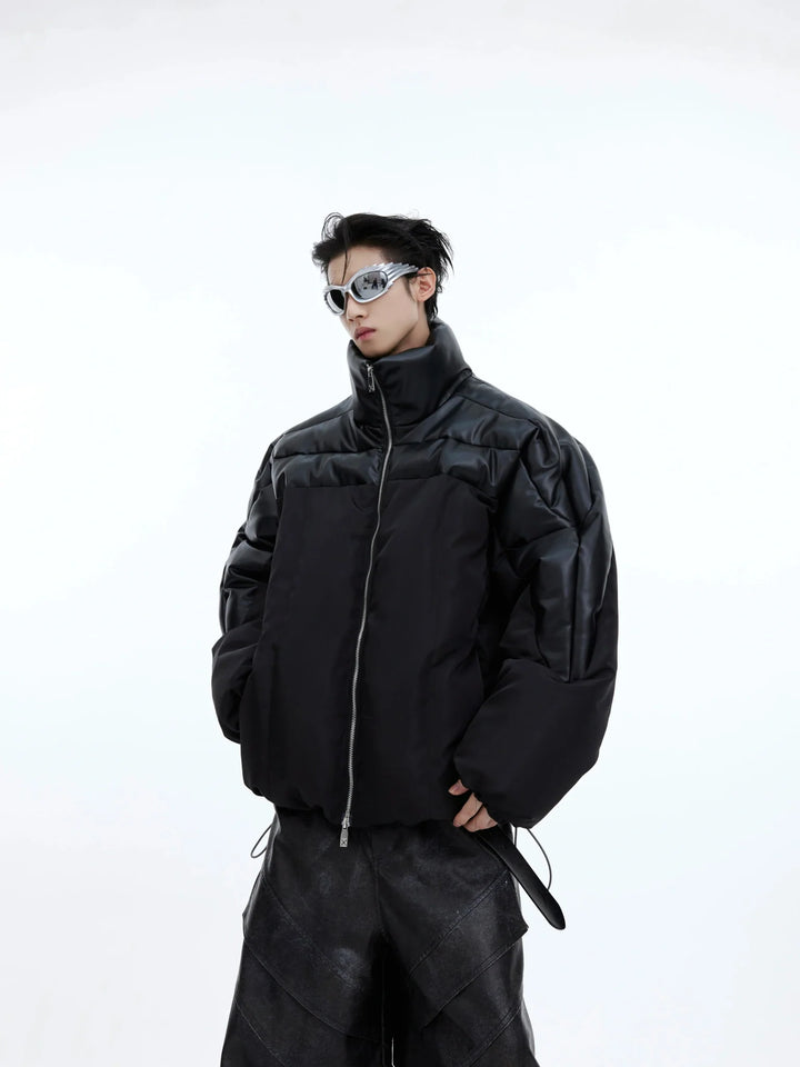 Deconstructed Luminous Puffer Jacket | Mixed Material Short Coat for Men - ArguE CulturE