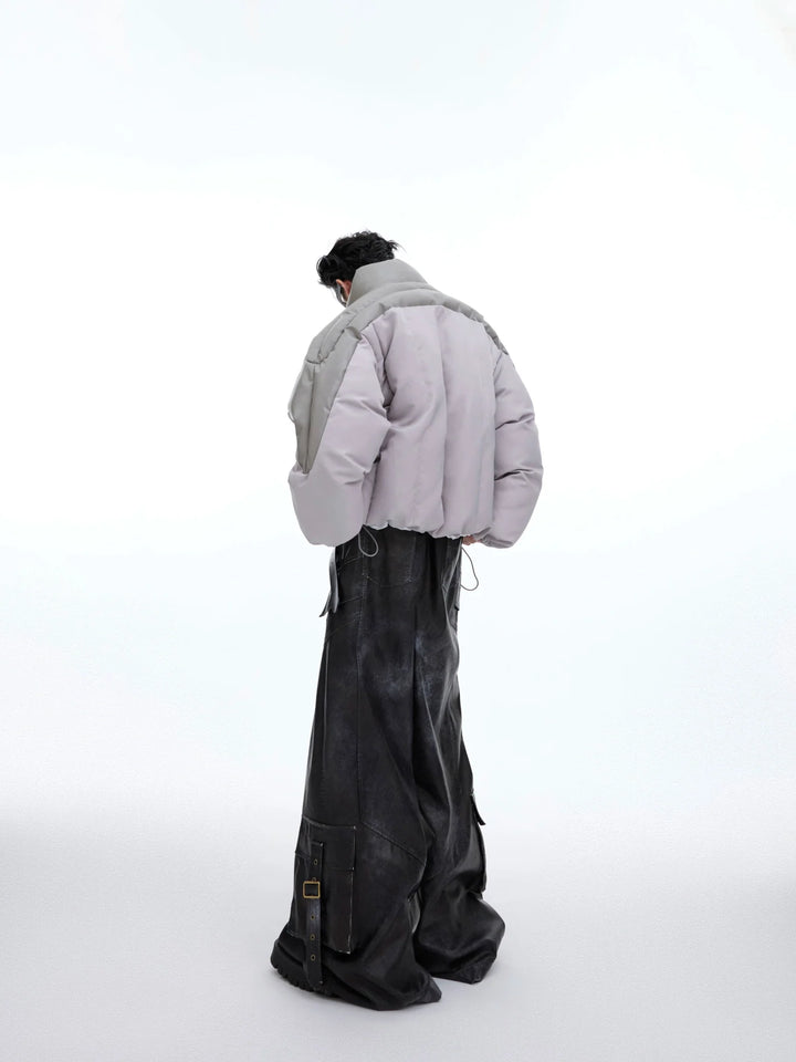 Deconstructed Luminous Puffer Jacket | Mixed Material Short Coat for Men - ArguE CulturE