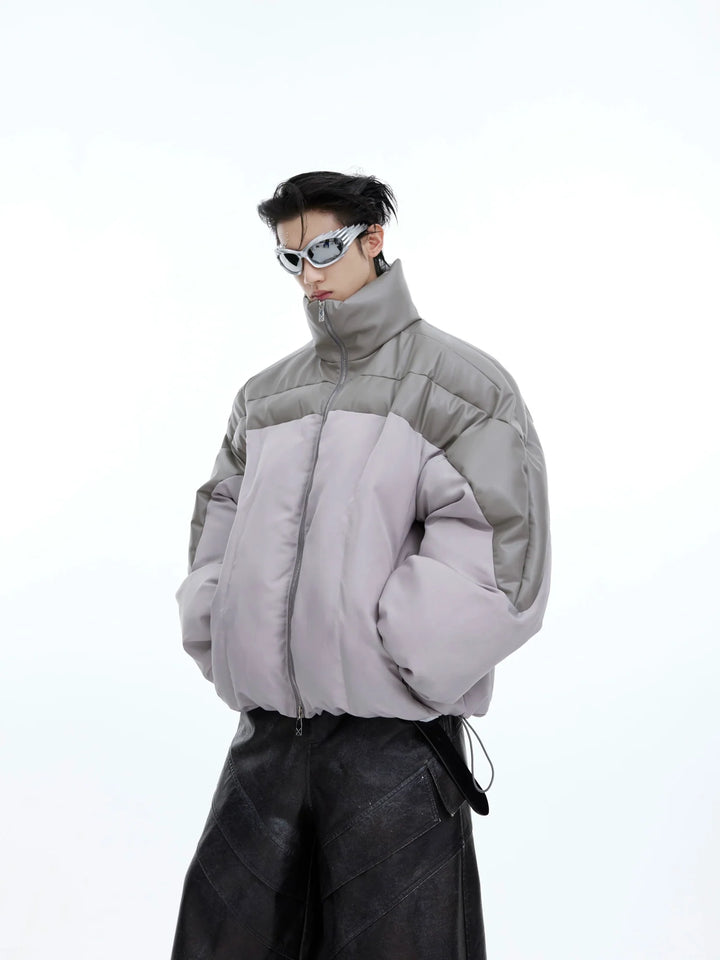 Deconstructed Luminous Puffer Jacket | Mixed Material Short Coat for Men - ArguE CulturE