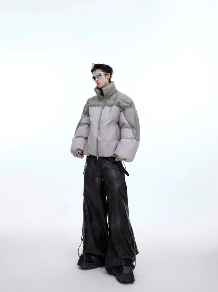 Deconstructed Luminous Puffer Jacket | Mixed Material Short Coat for Men - ArguE CulturE