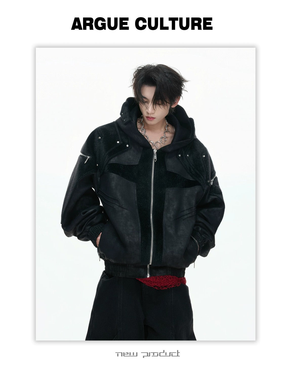 desc::deconstructed-matte-waxed-hooded-moto-jacket-armor-style-detail-img-5