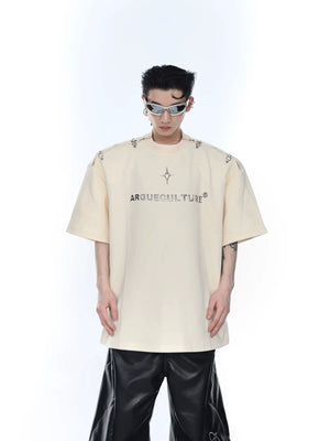 Deconstructed Metal-Buckle Cropped Cotton T-Shirt - Apricot