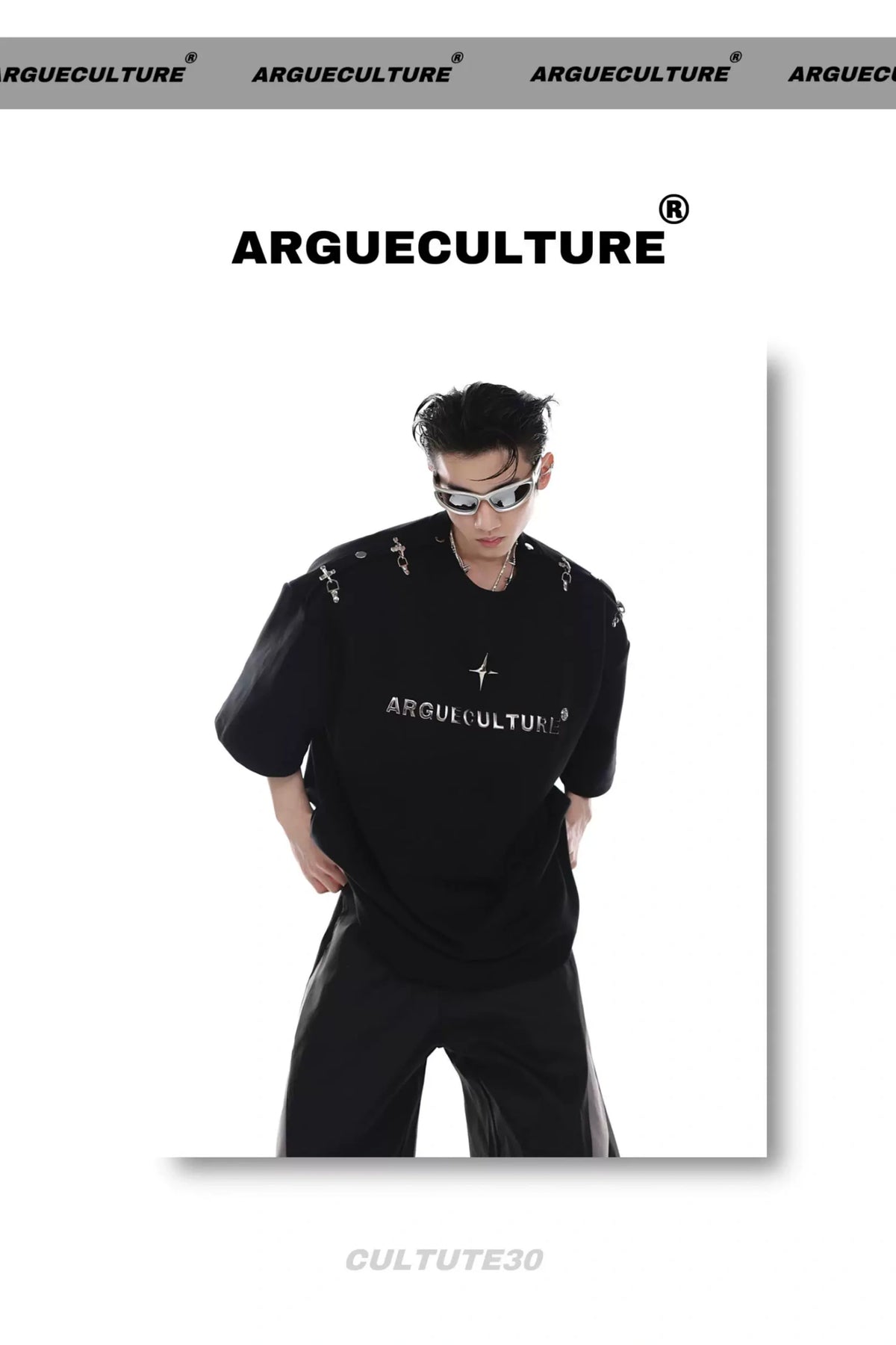 Deconstructed Metal-Buckle Cropped Cotton T-Shirt - detail image 6