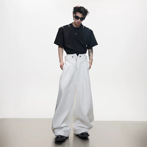 Back view of loose fit black streetwear trousers