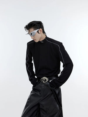 Close up of the metallic logo design on the chest