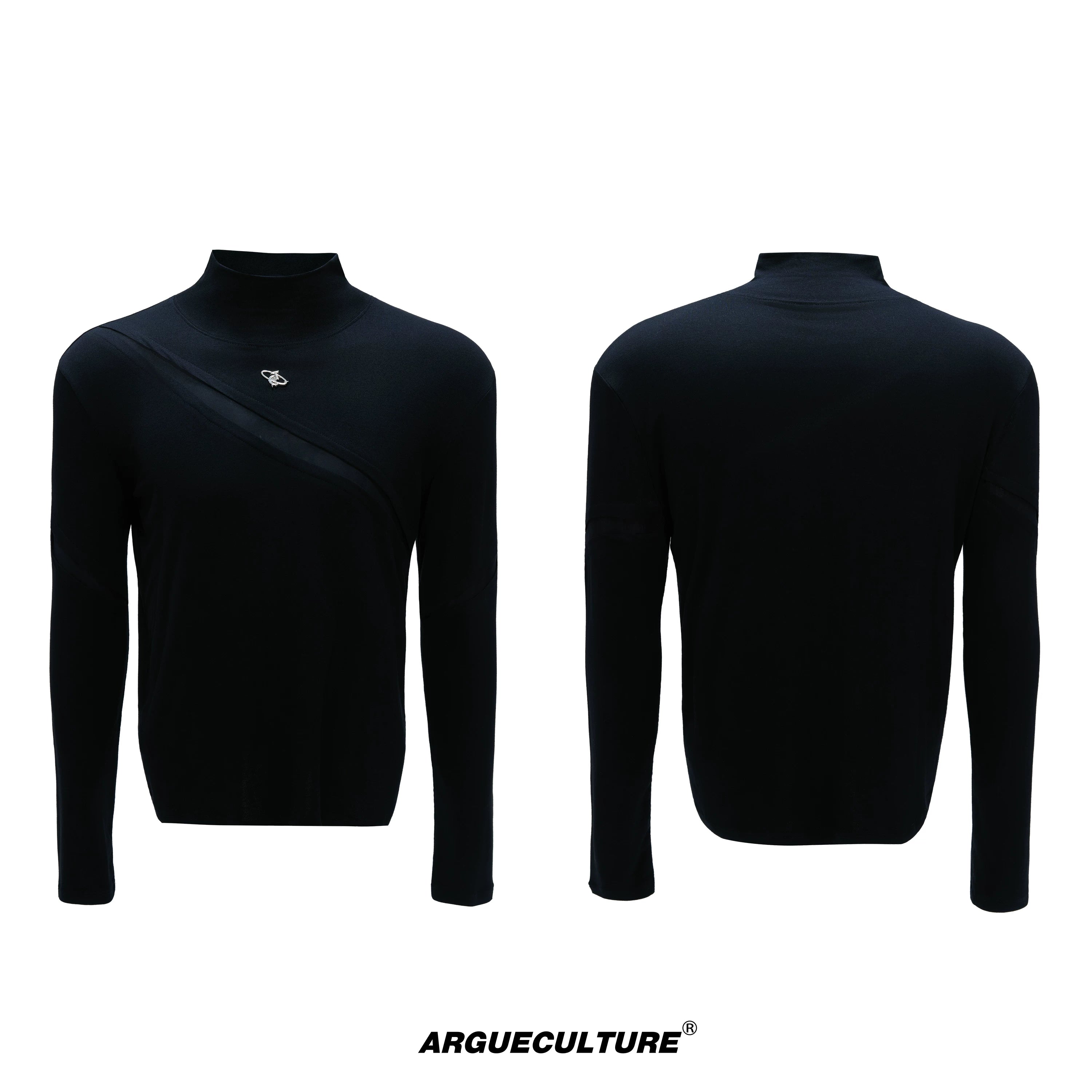 deconstructed-mock-neck-slim-tee-with-metal-logo-black-top