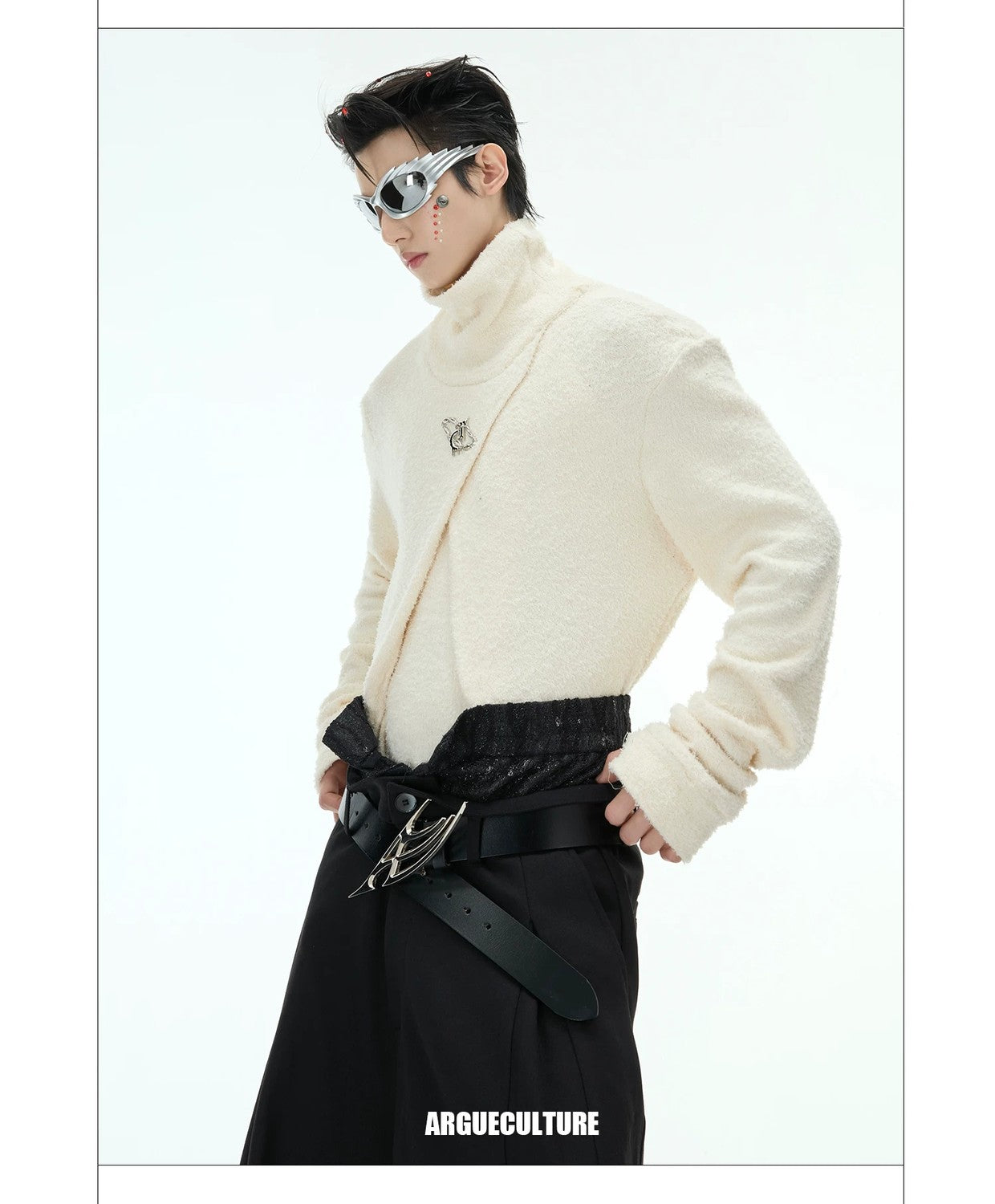 desc::deconstructed-mock-neck-slim-top-with-metal-logo-detail-img-13