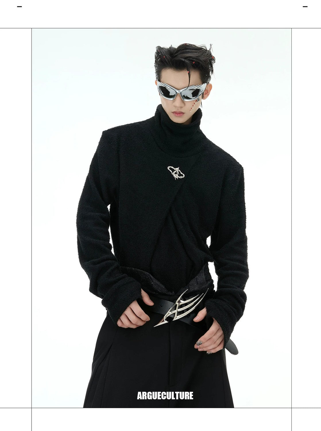 desc::deconstructed-mock-neck-slim-top-with-metal-logo-detail-img-7