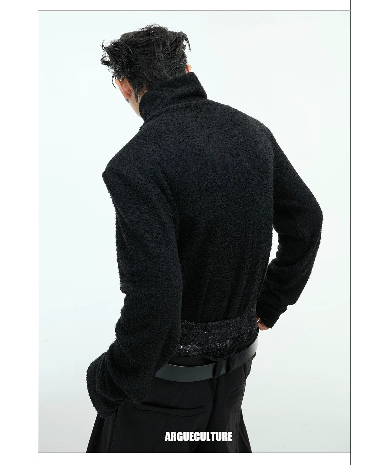 desc::deconstructed-mock-neck-slim-top-with-metal-logo-detail-img-9