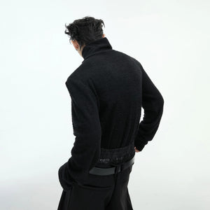 Black streetwear mock neck base layer with slim fit silhouette