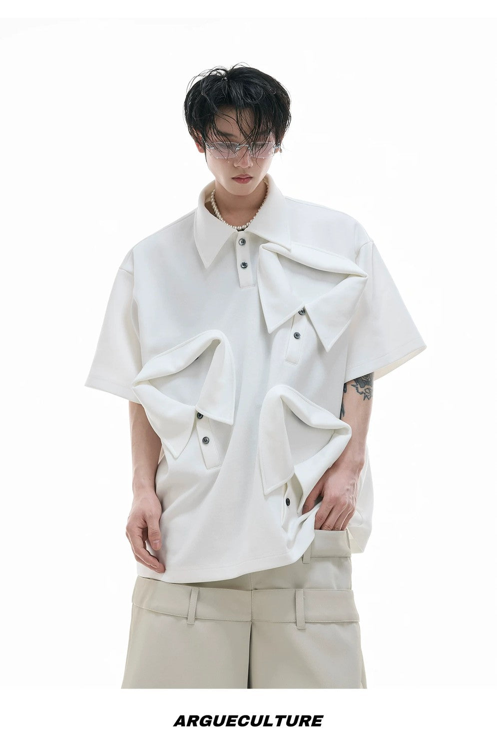 desc::deconstructed-multi-collar-heavyweight-polo-shirt-detail-img-12