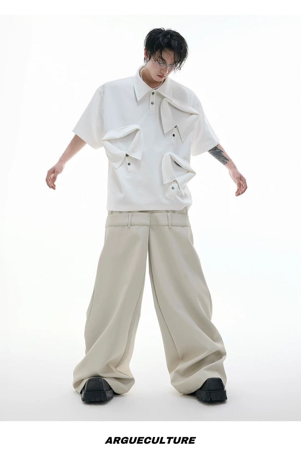 desc::deconstructed-multi-collar-heavyweight-polo-shirt-detail-img-14