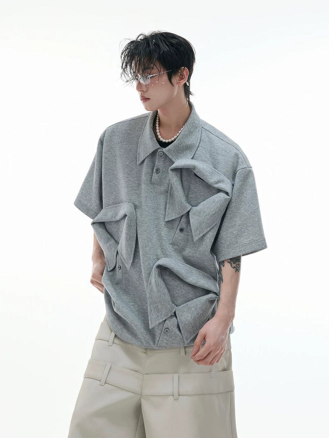 desc::deconstructed-multi-collar-heavyweight-polo-shirt-detail-img-3