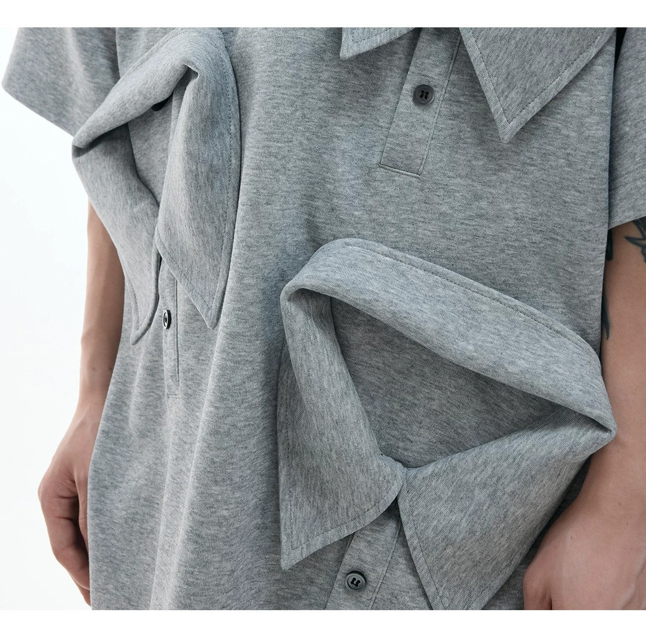 desc::deconstructed-multi-collar-heavyweight-polo-shirt-detail-img-8