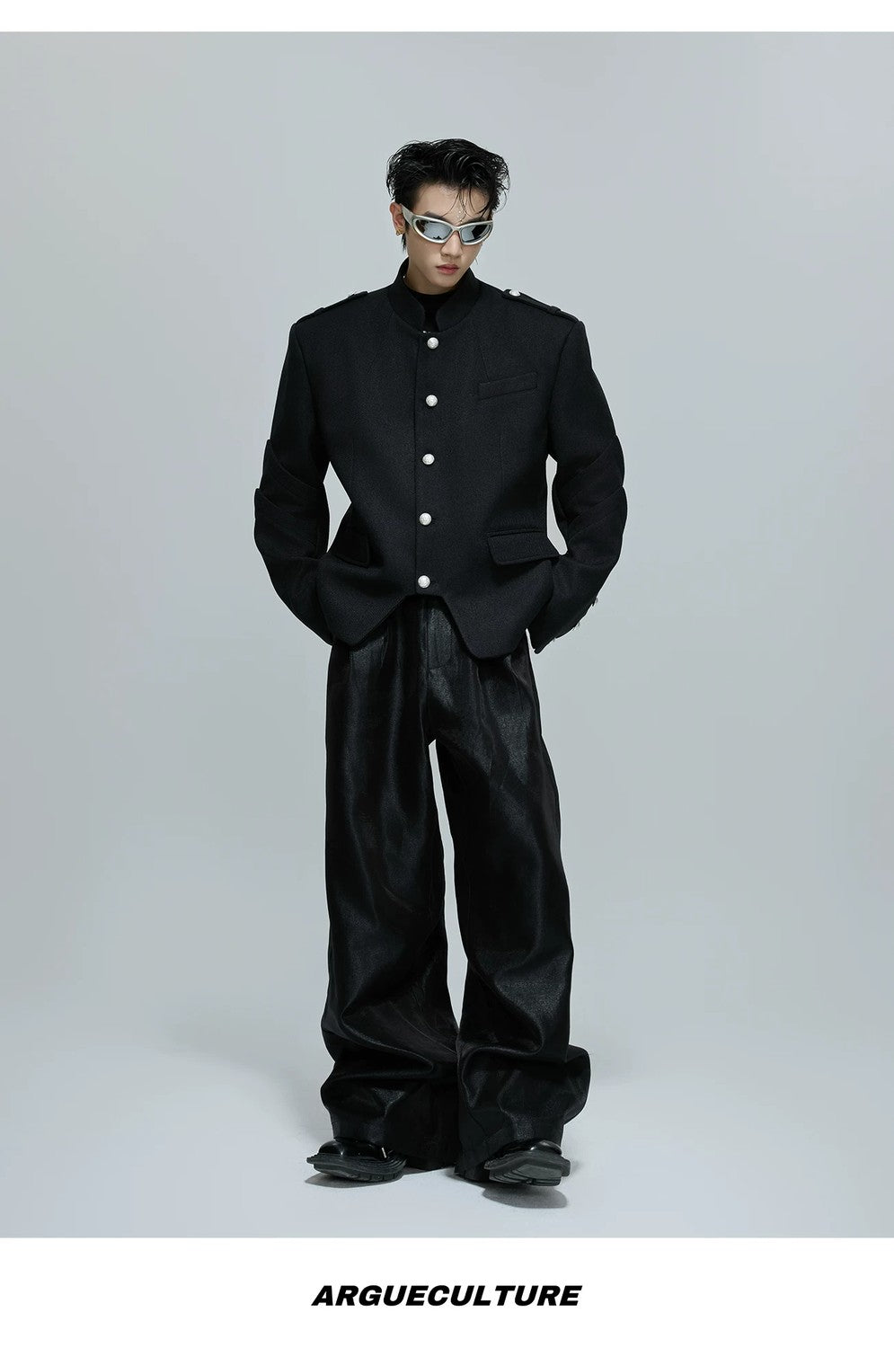 desc::deconstructed-multi-panel-stand-collar-jacket-for-men-women-detail-img-12