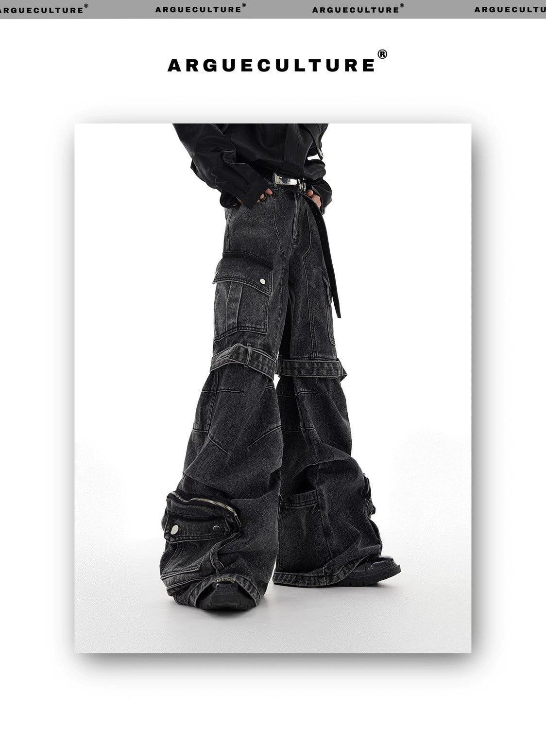 desc::deconstructed-multi-pocket-wide-leg-washed-jeans-detail-img-1