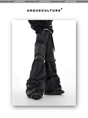 desc::deconstructed-multi-pocket-wide-leg-washed-jeans-detail-img-1