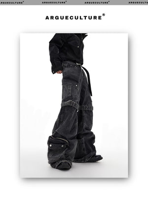 desc::deconstructed-multi-pocket-wide-leg-washed-jeans-detail-img-8