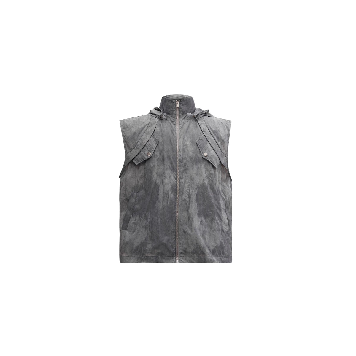 Deconstructed Nylon Utility Vest and Workwear Pants - Bili Gray Top (Removable Hood)