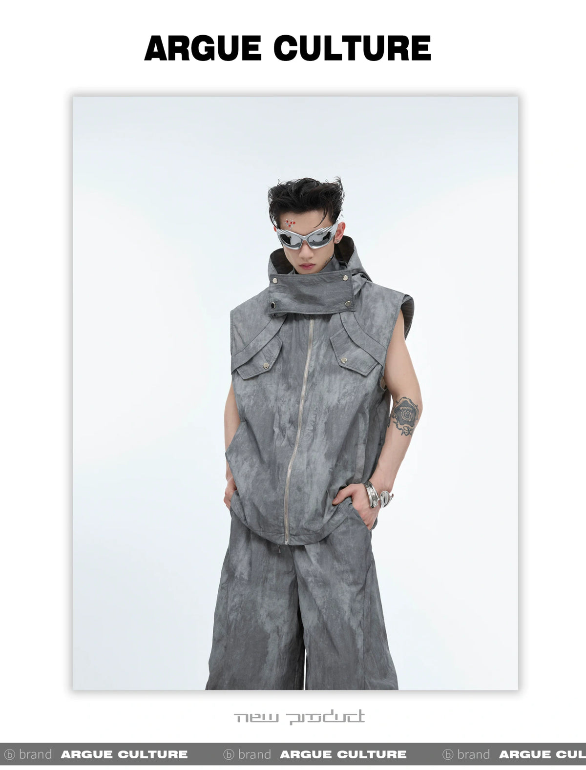 Deconstructed Nylon Utility Vest and Workwear Pants - detail image 3