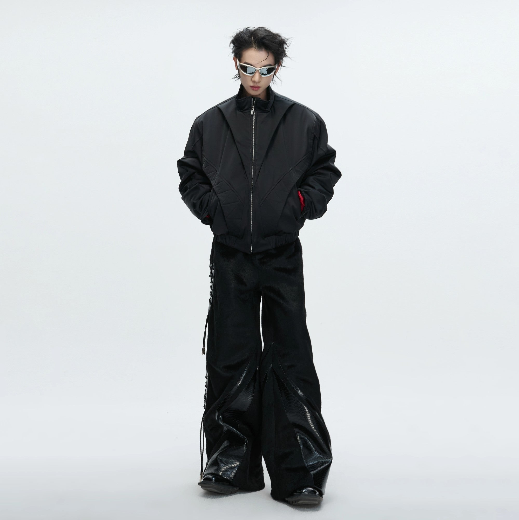 Black version of the deconstructed streetwear padded jacket