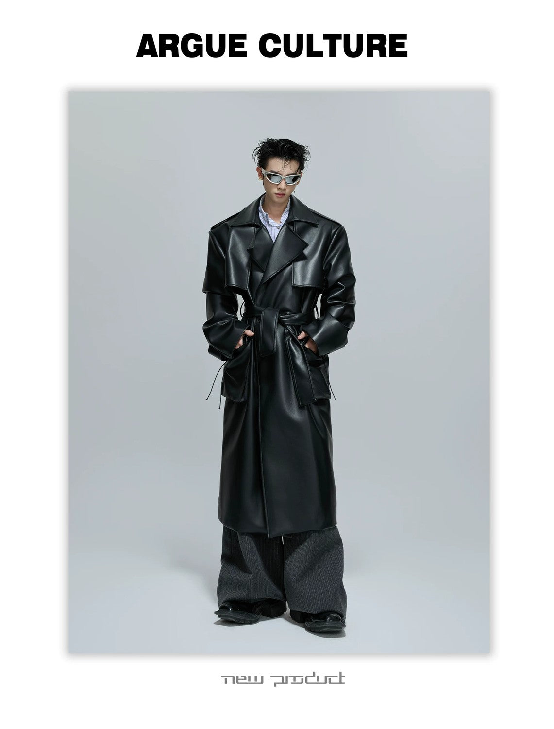 desc::deconstructed-padded-shoulder-leather-trench-coat-detail-img-1