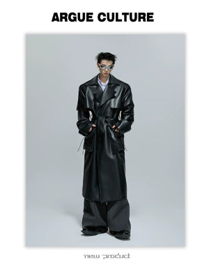 desc::deconstructed-padded-shoulder-leather-trench-coat-detail-img-1