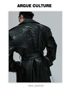 desc::deconstructed-padded-shoulder-leather-trench-coat-detail-img-11