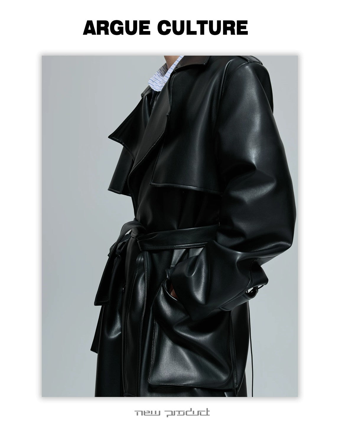 desc::deconstructed-padded-shoulder-leather-trench-coat-detail-img-3