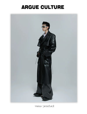 desc::deconstructed-padded-shoulder-leather-trench-coat-detail-img-5
