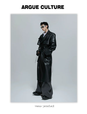 desc::deconstructed-padded-shoulder-leather-trench-coat-detail-img-6