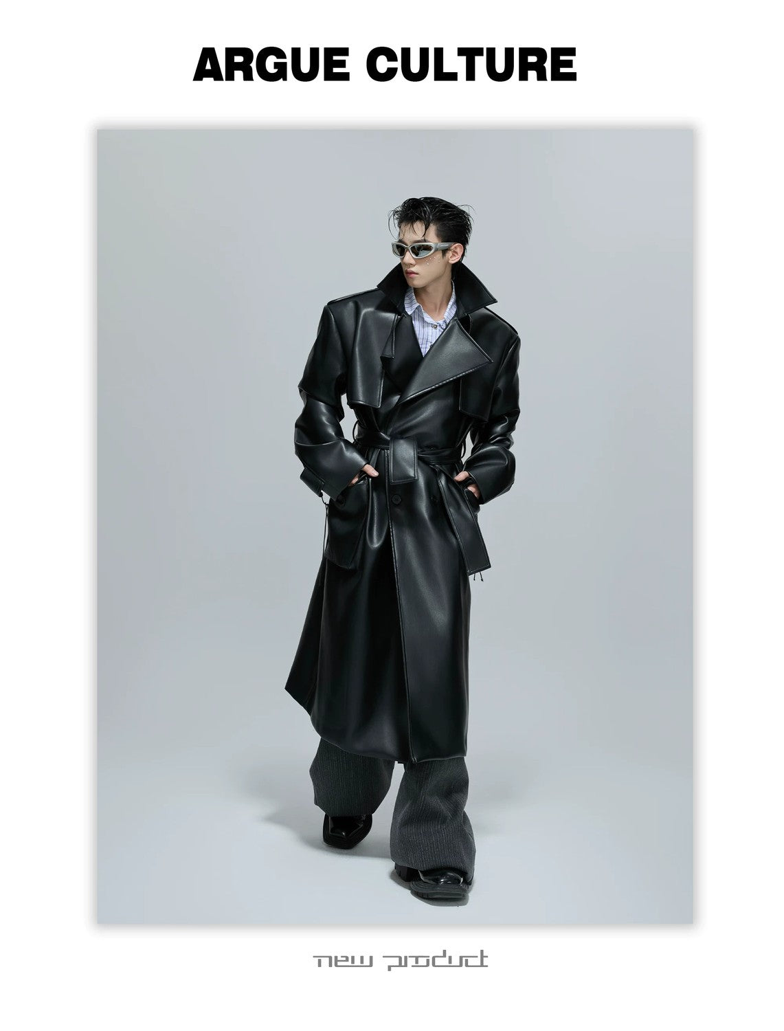 desc::deconstructed-padded-shoulder-leather-trench-coat-detail-img-7