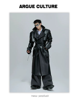 desc::deconstructed-padded-shoulder-leather-trench-coat-detail-img-8