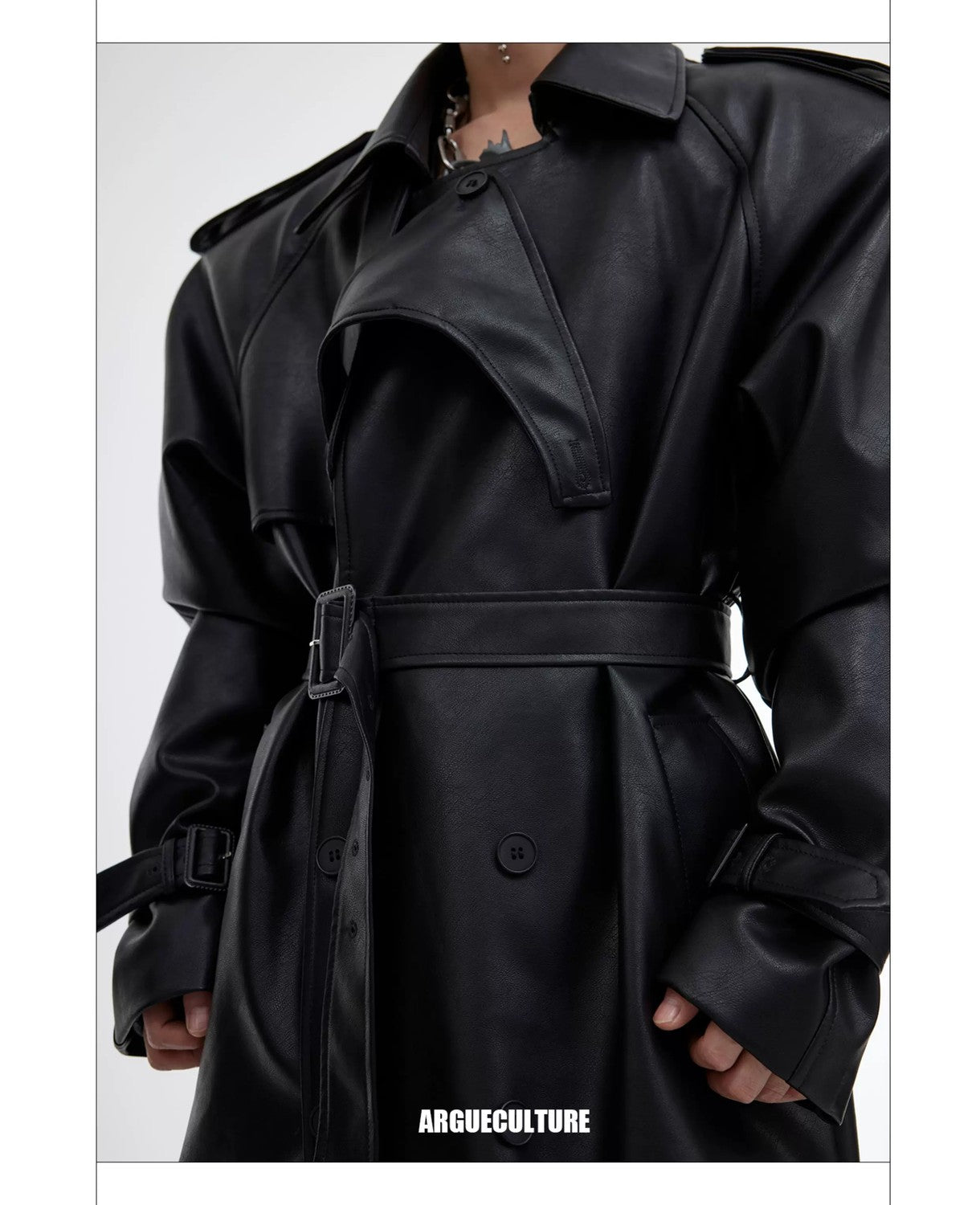 desc::deconstructed-padded-shoulder-pu-leather-long-trench-detail-img-14
